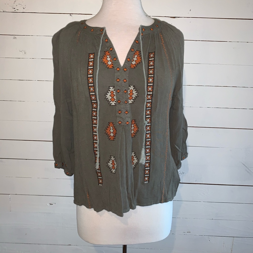 Green Top with Embroidered Accents